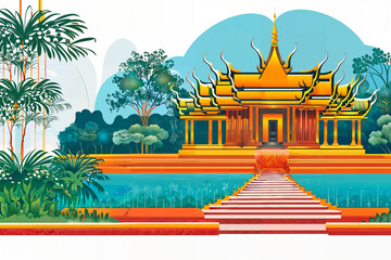 Thai Temple with blue sky : AI Generative, not upscale