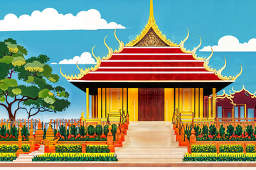 Thai Temple with blue sky : AI Generative, not upscale