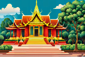 Thai Temple with blue sky : AI Generative, not upscale