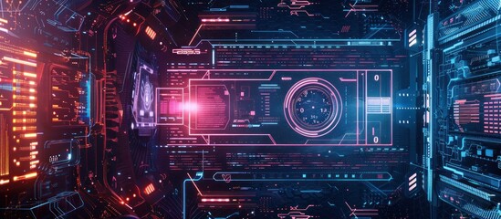 Obraz premium Digital HUD style model cyber holographic data technology display background wallpaper AI generated image