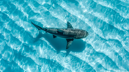 Majestic shark swimming gracefully in the crystal clear turquoise waters