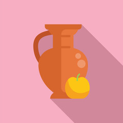 Vector graphic of a terracotta amphora beside a yellow apple on a pink background