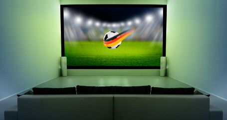 Fußball auf einem Bildschirm im Heimkino