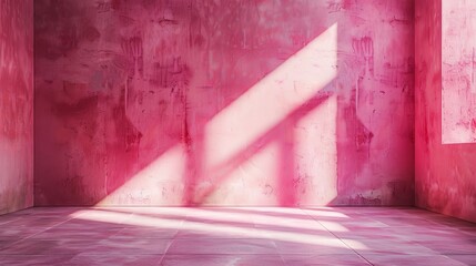 Empty Pink Room With Sunbeams and Tile Floor