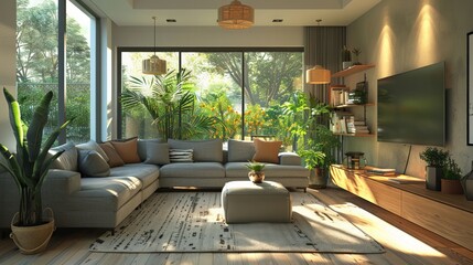 Modern living room design:  modern living room with comfortable furniture and stylish decor