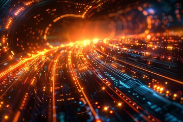 Naklejka premium Illuminated tunnel entrance in darkness