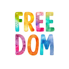Freedom watercolor colorful doodle pattern dots text on transparent background
