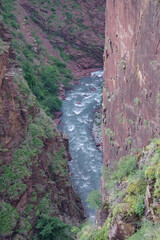 Red rocks of Gorges de Daluis, gorges in the Provence Alpes Cote d'Azur region, France