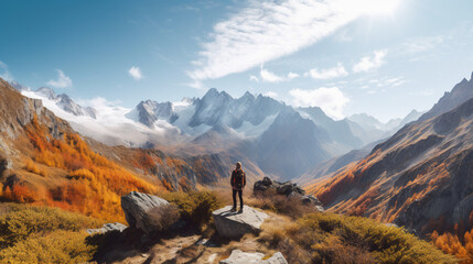 Autumn Mountain Landscape with Hiker