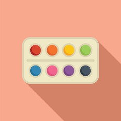 Flat design illustration of a colorful watercolor paint set on a pastel background