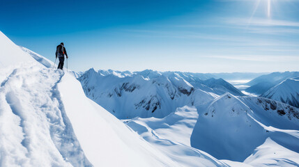 Winter Mountain Landscape with Skier