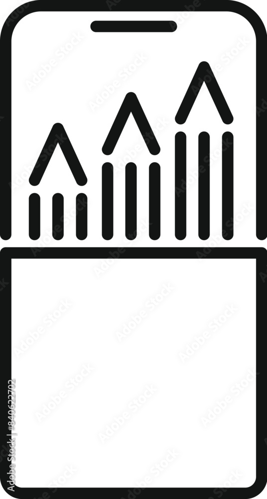 Poster linear vector icon representing a smartphone displaying a bar graph on the screen