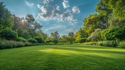 Sunny Day in a Manicured Country Garden