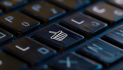 Obraz premium closeup of the garbage can icon on an online shopping website's computer keyboard button