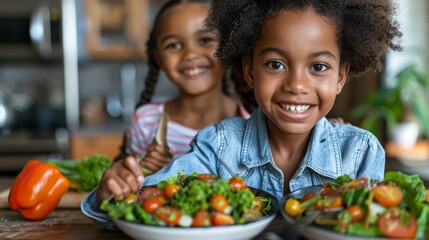Naklejka premium Family enjoying a healthy meal together, emphasizing the importance of nutrition and well-being.