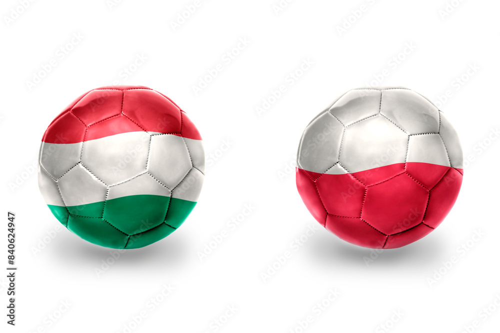 Wall mural football balls with national flags of poland and hungary ,soccer teams. on the white background.