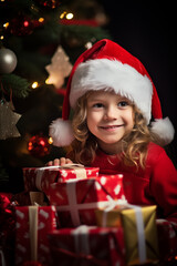 Santa baby on Christmas background.