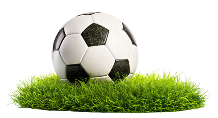 Obraz premium Soccer football ball on green grass, cut out