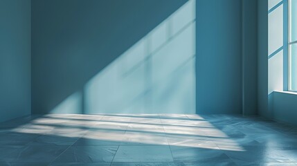 Obraz premium Light Blue Room With Window and Sunlight Streaming In