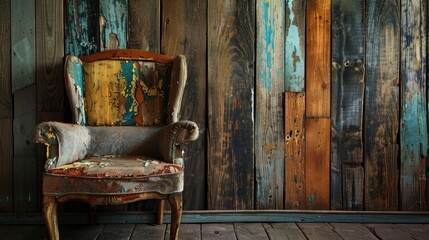 Chair with a background of aged wood