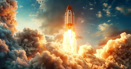 Dynamic Rocket Ship Launch Illustration Symbolizing Innovative Startup Ideas