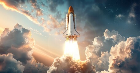 Igniting Innovation: Artistic Rocket Ship Launch Symbolizing Startup Ideas Soaring High