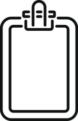 Minimalist vector illustration of an empty clipboard outline icon on a white background, perfect for web and print design projects. Great for business, office, and professional interface designs
