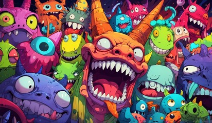 Fototapeta premium crazy funny scary monsters cartoons psychedelics - generative ai
