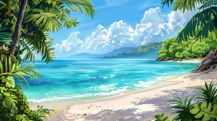 Tropical beach paradise: Illustrate the idyllic beauty of a tropical beach paradise.