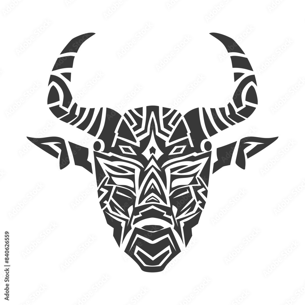 Wall mural silhouette tribal animal head only using Aztecs style black color only