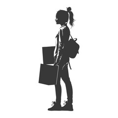 silhouette woman carry goods in loader box black color only