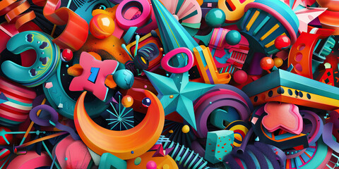 Obraz premium Discount Chaos: Abstract chaotic arrangement of sale elements in a lively and vibrant composition