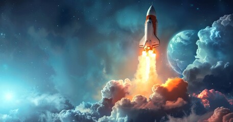 Futuristic Rocket Launching Symbolizing Startup Innovation and Success