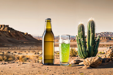 Bottle of water in desert : AI Generative, not upscale
