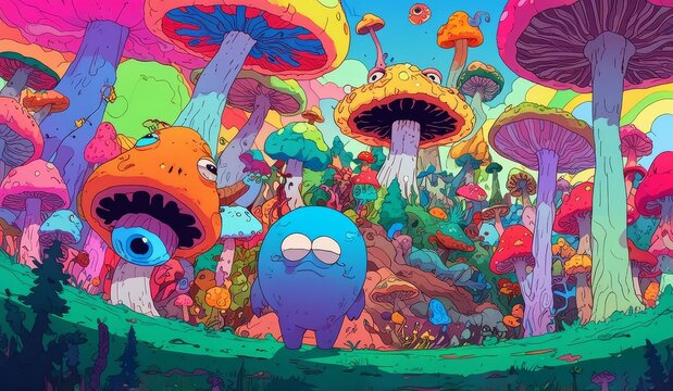 crazy funny scary monsters cartoons psychedelics - generative ai