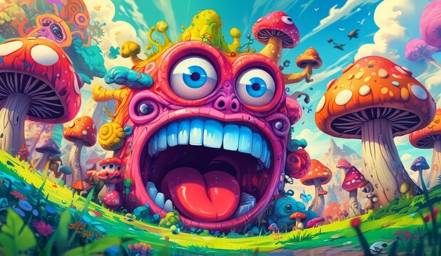 crazy funny scary monsters cartoons psychedelics - generative ai