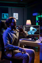 Rogue AI gaining consciousness and controlling software technician mind, scifi dystopian scenario....