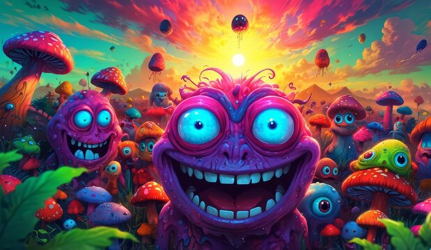 crazy funny scary monsters cartoons psychedelics - generative ai