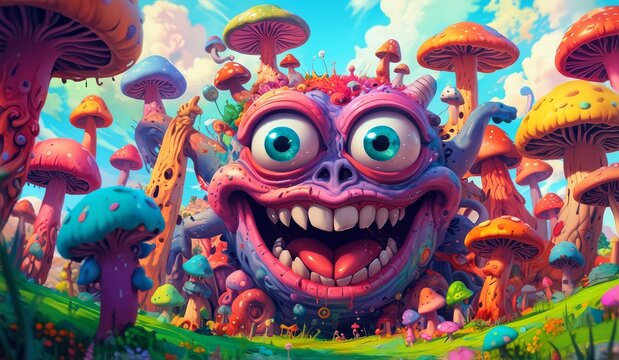 crazy funny scary monsters cartoons psychedelics - generative ai