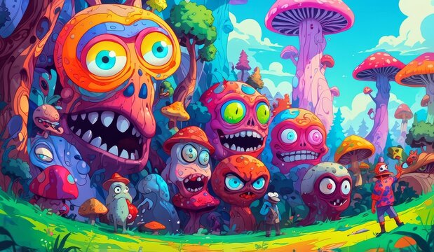 crazy funny scary monsters cartoons psychedelics - generative ai