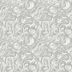 Seamless fabric pattern Paisley pattern. Pearl white. Elegant textile fashion art background 