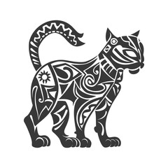 Obraz premium Stylized Tribal Cat: Abstract Tattoo Art Vector Silhouette