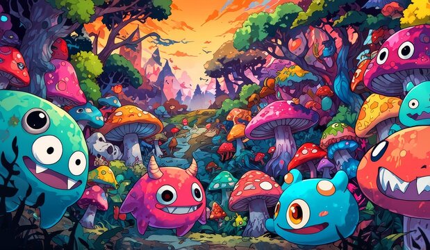 crazy funny scary monsters cartoons psychedelics - generative ai
