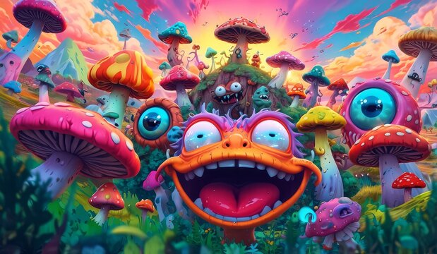 crazy funny scary monsters cartoons psychedelics - generative ai