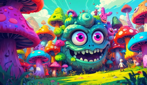 crazy funny scary monsters cartoons psychedelics - generative ai