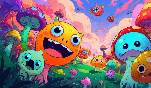crazy funny scary monsters cartoons psychedelics - generative ai