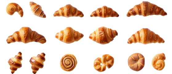 Almond Danish croissant desserts set collection. French flair or breakfast treats. top view / flat lay. design elements.