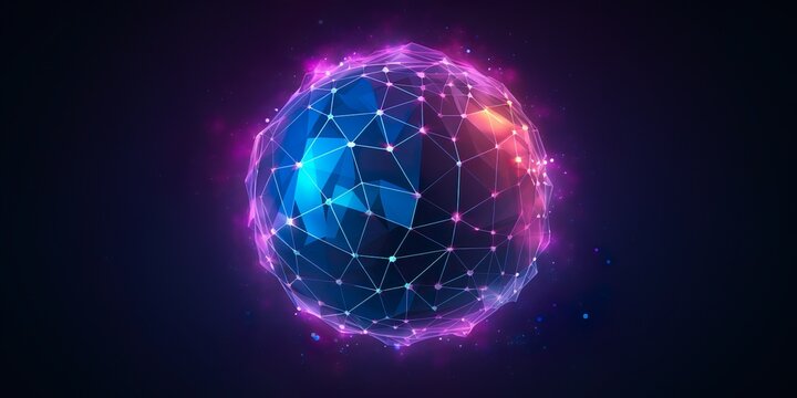 Blue glowing sphere consisting of dots. Modern frame elements. Technological mesh of the sphere.