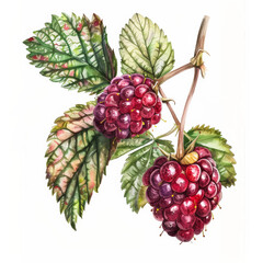 Delicate watercolor illustration of a ripe dewberry, isolated on a white background 