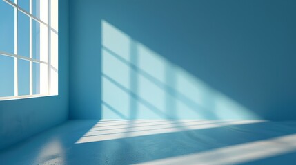Obraz premium Minimalist Blue Room With Window and Sunlight